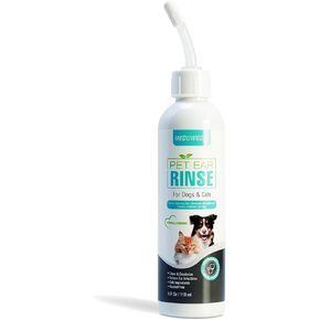 Dog Ear Cleaner, Dog Ear Care Liquid, Dog and Cat Ear Cleaner to Eliminates Ear Odour, Dirt and Debris Pet Ear Cleaner Solution,Remove Wax, Dirt & Stop Smelly, Itchy, Non-Irritating, 4 Fl oz