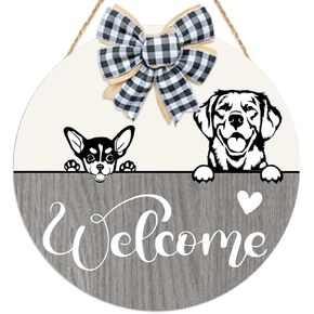 Cute Dog Welcome Wooden Sign,Funny Dog Home Sign for Front Porch,Farmhouse Dog Hanging Door Sign,Welcome Hope You Like Dog Hair Sign Hanging for Dog Lovers Decor Housewarming Gift