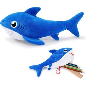 CiyvoLyeen Shark Pencil Case Pen Plush Animal Cute Pencil Bag Blue Pouch with Zipper Stationery Organizer for Student Back to School Supplies Office Birthday Graduation Boys Gifts