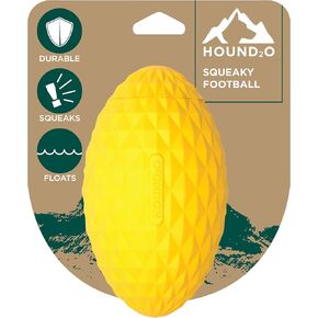 Hound2O Outdoor Dog Toys - Squeaky Football, Yellow - Tough, Engaging, Interactive Toy for All Breeds- Chew, Chase, & Fetch - Durable Non-Toxic Materials That Float - Easy to Clean for Outdoor Play