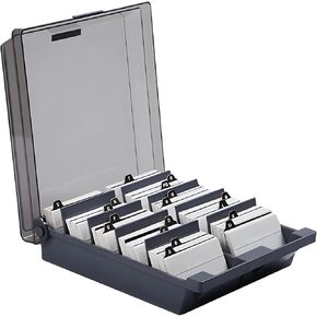 Business Card Organizer Box (8.7x9.4x3"), Business Card Holder with Semi-Transparent Lid, 1000 Cards Capacity with 8 Dividers & index cards, Rolodex Card Holder for Office Desk, Home, Exhibitions