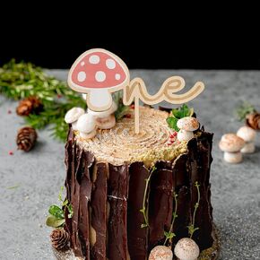 Mushroom ONE Birthday Cake Topper | First Birthday Decorations |Garden woodland Party Decor Cake Topper|Boho Cake Topper | 1st Birthday Mushroom Theme| Mushroom Party Photo Props Baby Showers.(Wooden)