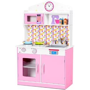 HONEY JOY Kids Kitchen Playset, Pretend Play Kitchen for Toddlers, Removable Sink & Faucet, Microwave, Cookware, Storage Cabinet, Wooden Little Chef Toy Kitchen Set, Gift for Boys Girls 3+, Gray