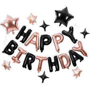 23pcs Birthday Balloons Banner, 3D Gold Premium Mylar Foil Ecofriendly Letter Happy Birthday Banner with 5pcs Star Balloons Kits for Kids Girls Boys Men Adults Birthday Party Decorations Supplies