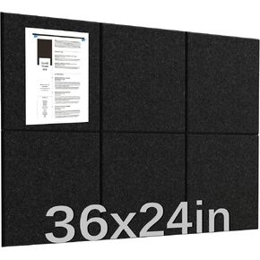 Ftumertly Large Cork Board 6 Pack, Black Bulletin Board 36" x 24" Felt Wall Tiles, Cork Boards for Walls with PushPins, Cork Boards for Office with Safe Removable Adhesive Pin Tack Board Notice Boards