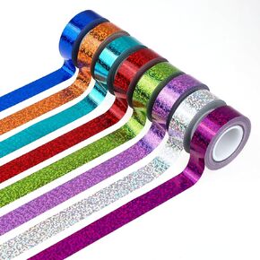 Mozeat Lens 8 Rolls Sparkle Washi Tape Sparkle Tape Glitter Tape Adhesive Craft Tape 0.6 in x 16.5 ft Holographic Decorative Masking Tape Colored Crafting Tape for DIY Scrapbooking Gift Wrapping