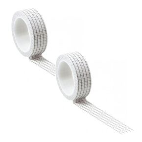 2Pcs White Grid Tape Decorative Stickers Wide Adhesive Paper Masking Tapes for School Supplies, Party Theme DIY Decor, Gift Box Decoration Washi Tape, Adhesives (15 mm)