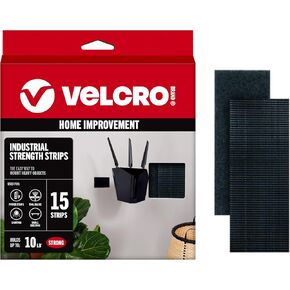 VELCRO Brand Heavy Duty Strips with Adhesive | 15 Sets Industrial Strength Mounting Tape | 4x2 Inch Wide Fasteners | Holds 10 lbs | Indoor or Outdoor Use, Black (VEL40020-USA)
