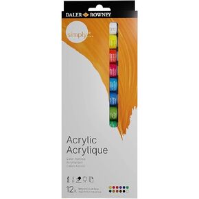 Daler Rowney Simply 40pc Acrylic Paint Set - 34 Acrylic Paint Pots for Student Artists of All Ages with 4 Brushes Color Mixing Guide and Carrying Case - 18ml Acrylic Paints for Canvas Paper and More