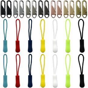 SHRJ 28Pcs Zipper Pulls Tab Set, Zipper Extension Nylon Cord Pulls Detachable Metal Pulls Tab Fixer Tag Replacement for Clothes, Luggage, Backpack, Jackets, Handbag, Purse, Tents, 7 Colors