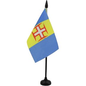 Madeira Table Flag 4'' x 6'' - Portugal - Maderian Desk Flag 15 x 10 cm - Black plastic stick and base - AZ FLAG
