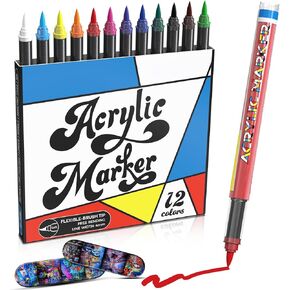 alchilalart Acrylic Paint Markers, 48 Color Fine Tip Permanent Acrylic Paint Pens For Rock Painting, Canvas, Wood, Glass, Ceramic, Fabric, Plastic, Egg, Scrapbook, Art Painting Supplies Kit