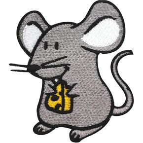 Rat patch mouse patch mouse eating cheese patch iron on rhymes patch Embroidered Iron on Sew on Patch Badge for Clothes etc. 7x5.5cm