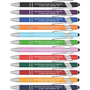 Colarr 12 Pcs Employee Appreciation Pen Ballpoint Pen with Stylus Tip Pen 1.0 mm Black Ink Multicolor Smooth Pen Motivational Pen 2 in 1 Ballpoint Pen for Coworker Thank You Gift (You're Awesome)