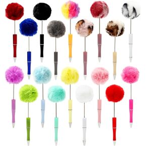 18Pcs Fluffy Pompom Beadable Pen 18 Colors Fuzzy Plastic Bead Ballpoint Pen Cute Multicolor Beaded Writing Pen for DIY Craft Office Supplies