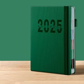 Hourly Calendar Planner 2025-2026, Monthly Calendar Planner, Daily Time Management Planner. 400 Pgs Hardcover Teacher School Student Planner with Tabs and Pen Strap, Ideal for School ＆ Office Supplies, (5.5" x 8.5") - Dark Green