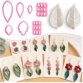 Keoker Leaf Clay Cutters, 7 Shapes Polymer Clay Leaf Cutters with Polymer Clay Press Mold, Clay Cutters for Polymer Clay Jewelry, Polymer Clay Earring Molds, Spring Polymer Clay Earring Cutters