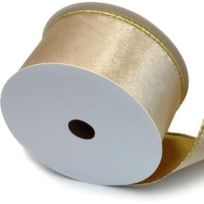 15 Yards Gold Ribbon for Christmas Tree, 2.5" Champagne Velvet Gold Satin Wired Edge Ribbon， for Christmas Gift Wrapping Crafts Decoration, Wrapping Crafts, Garland Tree Decoration Crafts