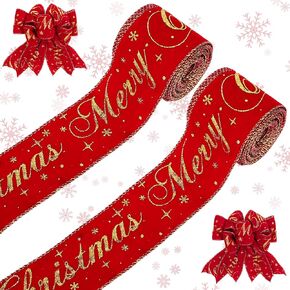 2 Roll Merry Christmas Wired Edge Ribbon 2.5 Inch 20 Yards Black Silver Glitter Snowflake Velvet Ribbon for Xmas Tree Bow Wreath Craft Gift Wrap Holiday Home Decor