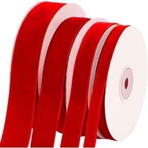 Christmas Velvet Ribbon 40 Yards Red Velvet Ribbon for Gift Wrapping 4 Rolls Fabric Velvet Ribbon for DIY Craft Christmas Wrapping Bow Wedding Party Decoration (0.4inch,0.6inch,0.8inch,1inch)