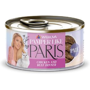 Weruva Paris Hilton Pamper Like Paris Natural Grain Free Wet Cat Food, Chicken and Beef Paté, 2.47oz Can (Pack of 12)