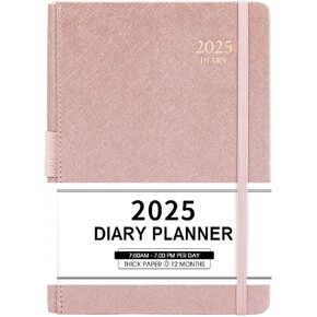 2025 Appointment Book & Planner - Jan. 2025 - Dec. 2025, Daily Hourly Planner 2025, 5.75" X 8.25", 60-Minute Interval, Faux Soft Leather Cover, Premium Paper with Pen Holder, Inner Pocket - Rose Gold