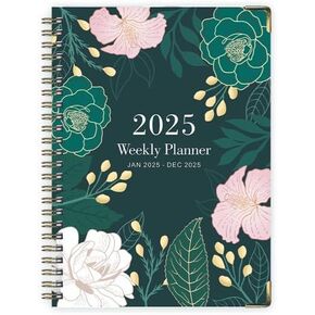 2025 planner, weekly and monthly planner, from Jan.2025 to Dec.2025, A5 (6.2'' x 8.5") With Tabs, Metal Cladding Round Corners, Ideal for School, Teacher, College, Student, Office, Dark Green