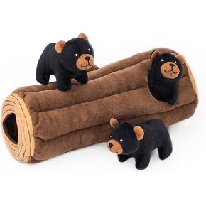 ZippyPaws Burrow, Woodland Friends Black Bear Log - Interactive Dog Toys for Boredom - Hide and Seek Dog Toys, Colorful Squeaky Dog Toys for Small & Medium Dogs, Plush Dog Puzzles