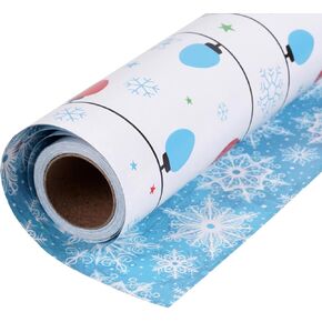 Linelglobal Christmas Wrapping Paper Mini Roll, Reversible Roll Two Side Wrapping Paper 17x295 Inch - Illumination and Snow Flake