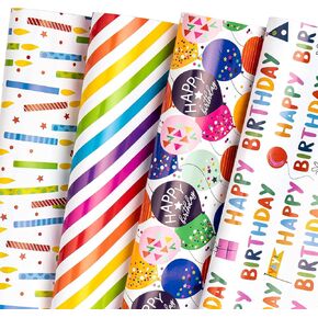 WRAPAHOLIC Birthday Wrapping Paper Sheet - 12 Sheets Folded Flat with 12 Gift Tags for Party, Baby Shower - 19.7 Inch X 27.5 Inch Per Sheet