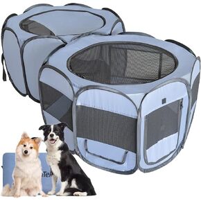 EighteenTek Portable Pet Playpens 2-Room Dog Tent Puppy Playpen with Washable Pee Pads, Foldable Dog Playpen Cat Playpen for Indoor Cats Enclosed with Carrying Case - (Large, 90" x 46" x 28")