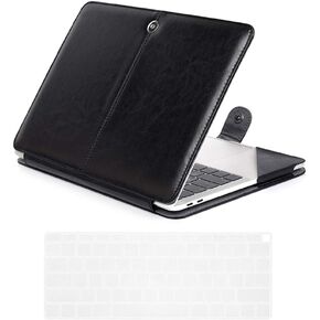 Se7enline Compatible with MacBook Air 13.6 inch Case M3 M2 for mac air Model A2681/A3113 2024 2023 2022 PU Leather Book Case Sleeve Carrying Cover Folio Case & Transparent Keyboard Cover Skin,Brown