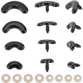 GOMAKERER 140 Sets 4 Styles Crafting Noses with Spacers, Acrylic Heart Shape Dog Safety Eyes Arch Shape Teddy Bear Noses Doll Mouth Doll Eyebrows Doll Making Supplies Puppy Nose