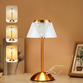 Portable Crystal Table Lamp,Cordless Metal Vintage Desk Lamp,3 Color Touch Control Rechargeable Lamp,3-Levels Brightness Room Decor Desk Lamp,Living Room,Kitchen,Dining Room Lamp (Gold-1)