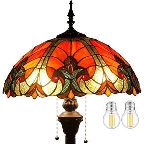 WERFACTORY Tiffany Floor Lamp Red Brown Liaison Stained Glass Standing Reading Light 16X16X64 Inches Antique Pole Corner Lamp Decor Bedroom Living Room Home Office S160R Series
