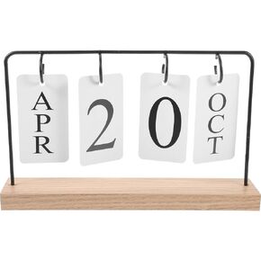 ABOOFAN Flip Wooden Perpetual Calendar Metal Desk Calendar Vintage Desktop Calendar Daily Monthly Weekly Planner Rustic Farmhouse Standing Calendar for Home Office Decor Golden