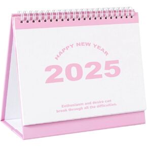 Small Desktop Calendar 2025, Runs From October 2024 Until December 2025 Thick Paper Mini Standing Flip Desk Calendar with Twin Wire Binding for Home Office School (Pink)