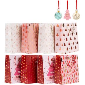 VOTUM 24pc Christmas Gift Bags with Handles + 60pc Holiday Gift Tags | Bulk Set for Wrapping Christmas Gifts, Party Favors, & Shopping – Sleek Modern Designs, Durable Paper Bags for Christmas Presents