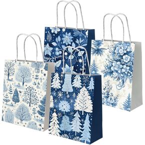 YTGUVBK Blue Christmas Decorations Gift Bags, 12 Pack Christmas Gift Bags with Handles Reusable Christmas Treat Bags Christmas Party Favor Snack Cookie Bags for Winter Holiday Xmas Party Supplies