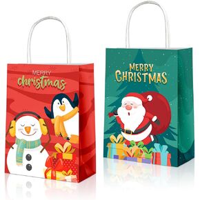 Lesnala 16Pcs Christmas gift bags with handle Christmas goodie bag Christmas paper bags for Xmas Gift Wrapping Christmas Party Supplies Holiday Present Wrap Decor (2 styles 5.9 x 3.15 x 8.27inch)