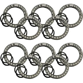 10Pcs Round Carabiner Clip,Spring O-Rings Snap Hooks Keychain Holder with 2 Small Rings DIY Craft Accessories for Keyring Bags Purses. Gun black