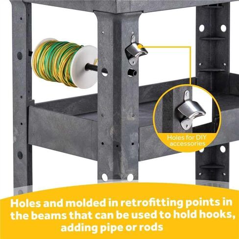 ELAFROS 3 Shelf Heavy Duty Plastic Utility Cart 34 x 17 x 38.5 Inch - Work Cart with 2 Fixed 2 Swivel Wheels and Safely Holds up to 550 lbs - 3 Tier Service Cart Deep Shelves Tool cart, Gray in Kuwait