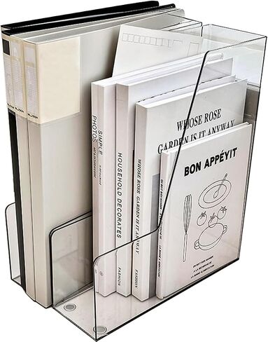 Clear Magazine Holder, 2-Pack PET Document Holder for Desk, Vertical File Organizer for Desk, Clear Plastic Desk Organizer Bins Holding for Magazines, Binders, Notebooks, Envelopes (Clear) in Saudi Arabia