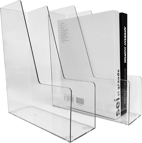 Clear Magazine Holder, 2-Pack PET Document Holder for Desk, Vertical File Organizer for Desk, Clear Plastic Desk Organizer Bins Holding for Magazines, Binders, Notebooks, Envelopes (Clear) in Saudi Arabia