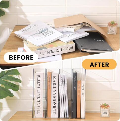 Clear Magazine Holder, 2-Pack PET Document Holder for Desk, Vertical File Organizer for Desk, Clear Plastic Desk Organizer Bins Holding for Magazines, Binders, Notebooks, Envelopes (Clear) in Saudi Arabia