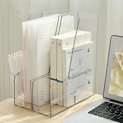 Clear Magazine Holder, 2-Pack PET Document Holder for Desk, Vertical File Organizer for Desk, Clear Plastic Desk Organizer Bins Holding for Magazines, Binders, Notebooks, Envelopes (Clear) in Saudi Arabia