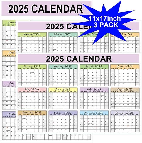 2025 Full Desk Calendar 2 Sided Vertical/Horizontal Reversible 11 x 17 Inch 12 Month Calendar Planner Cards 3 Sheets in Saudi Arabia