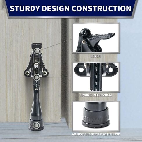 HOME&I One Touch Easy Pedal Door Stop Stopper Height Adjustable Kick Down Door Stop with Rubber Tip Spring Lever Screw Type (Black, 4 Inch x 1 Pack) in Saudi Arabia