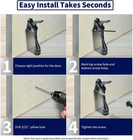 HOME&I One Touch Easy Pedal Door Stop Stopper Height Adjustable Kick Down Door Stop with Rubber Tip Spring Lever Screw Type (Black, 4 Inch x 1 Pack) in Saudi Arabia