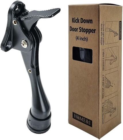 HOME&I One Touch Easy Pedal Door Stop Stopper Height Adjustable Kick Down Door Stop with Rubber Tip Spring Lever Screw Type (Black, 4 Inch x 1 Pack) in Saudi Arabia